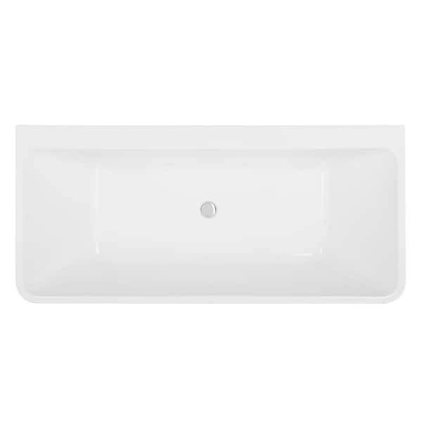 Empava 67 in. Acrylic Center Drain Rectangular Back to Wall Alcove Soaking Bathtub in White with Polished Chrome Overflow