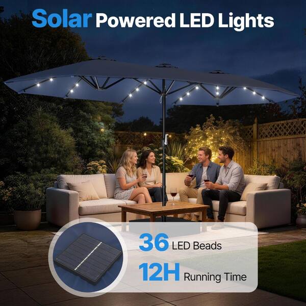15 ft rectangular patio umbrella with solar lights MONDAWE Umbrellas 12 LED Strip Lights Rib, Double-Sided Market Umbrella with Base Included, Large Umbrella for Yard Poolside : Patio, Lawn & Garden powered 15 x 9 patio umbrella features 48 built Suteck 15x9ft Double-Sided Patio Umbrella