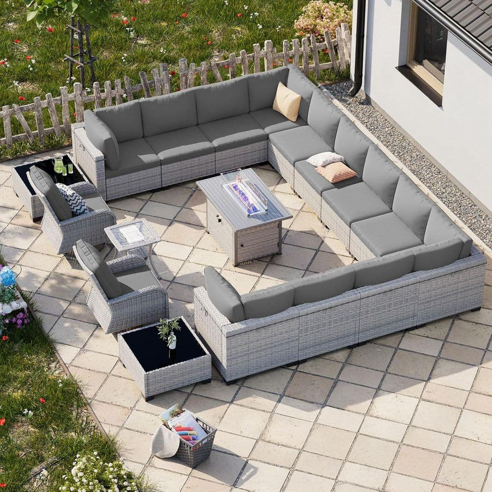18-Piece Wicker Patio Conversation Set with Fire Pit Table and Top Table. Swivel Rocking Chairs with Gray Cushions price history on PriceWatchPro