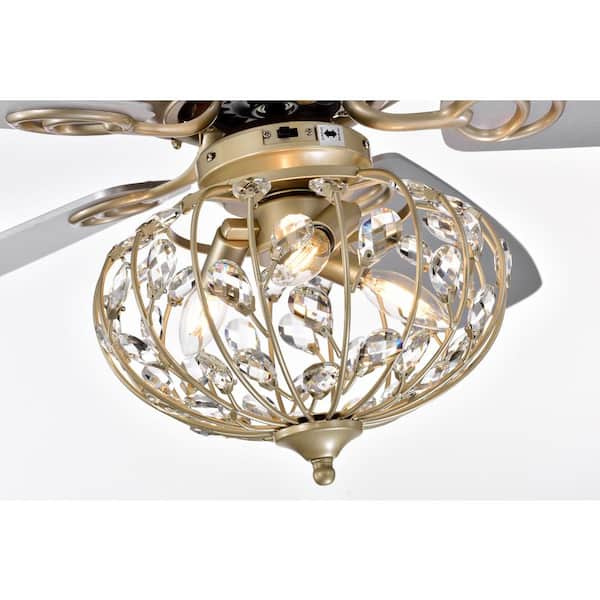 Edvivi Emeline 52 In Glam Led Indoor, Antique White And Champagne Crystal Ceiling Fan