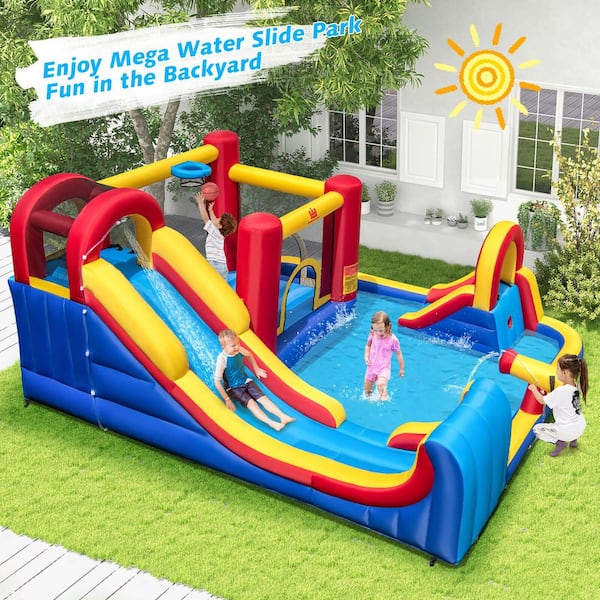 Inflatable Bounce House Water Slide Giant Kids Water Park w/Double Slides without Blower