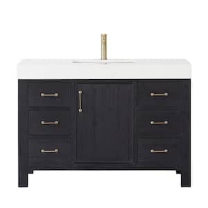 Leon 48 in. W x 22 in. D x 34 in. H Single Freestanding Bath Vanity in Fir Wood Black with White Composite Stone Top