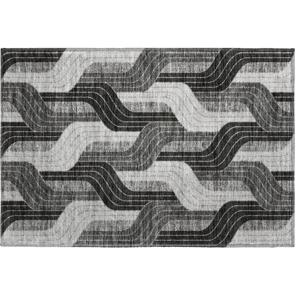 Mayfield Premium Machine Washable Abstract AMF2422 Black 3 ft. x 4 ft. Area Rug