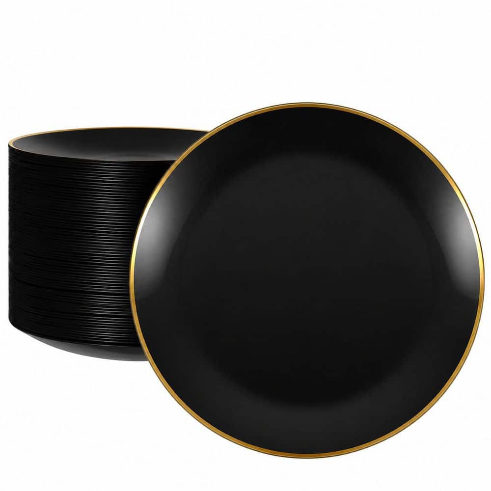 50-Pack Black Plastic Disposable Plates with Gold Rim 10.25 in. Elegant Party Dinner Plates for Wedding price history on PriceWatchPro