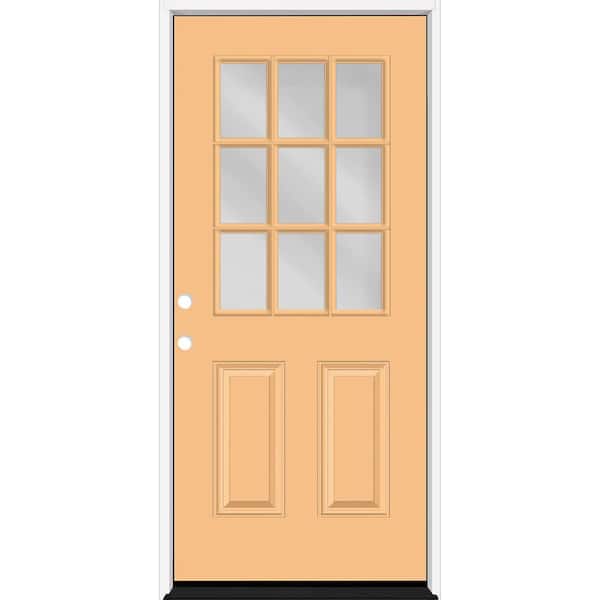 Steves & Sons Reliant 32 in. x 80 in. 2P HalfLite 9L SDL Clear Glass RHIS Jackfruit Finish Fiberglass Prehung Front Door w/4-9/16 Jamb