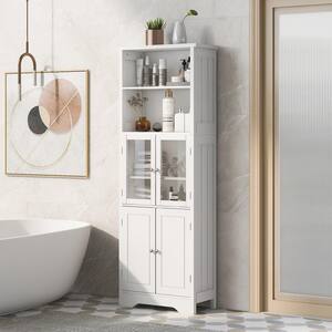 23 in. W x 11 in. D x 64 in. H White Wood Linen Cabinet with Adjustable Shelves