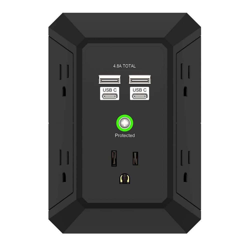Black 5-Outlet Extender with 4 USB Ports 4.8A Total, 3-Sided 1680J Power Strip, Multi Plug Outlets for Home Travel, 2U2C price history on PriceWatchPro