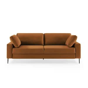 Etta 84.3 in. W Square Arm Velvet Mid-Century 3-Seat Straight Sofa with Metal Legs in Brown