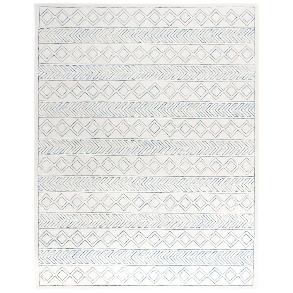 SAFAVIEH Glamour 9 ft. x 12 ft. Ivory/Blue Geometric Striped Area Rug ...