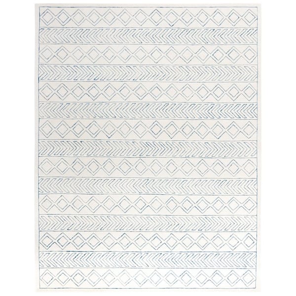 Glamour 9 ft. x 12 ft. Ivory/Blue Geometric Striped Area Rug