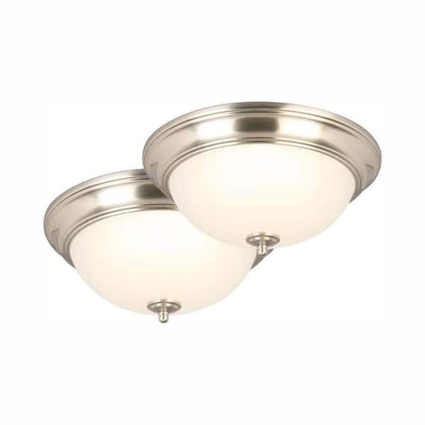 Commercial Electric 13 in. 180-Watt Equivalent Brushed Nickel Integrated LED Flush Mount with Frosted Glass Shade (2-Pack)