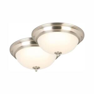 13 in. 180-Watt Equivalent Brushed Nickel Integrated LED Flush Mount with Frosted Glass Shade (2-Pack)