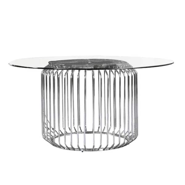 Benjara 35 in. Chrome Metal Top Pedestal Dining Table (Seat of 2)