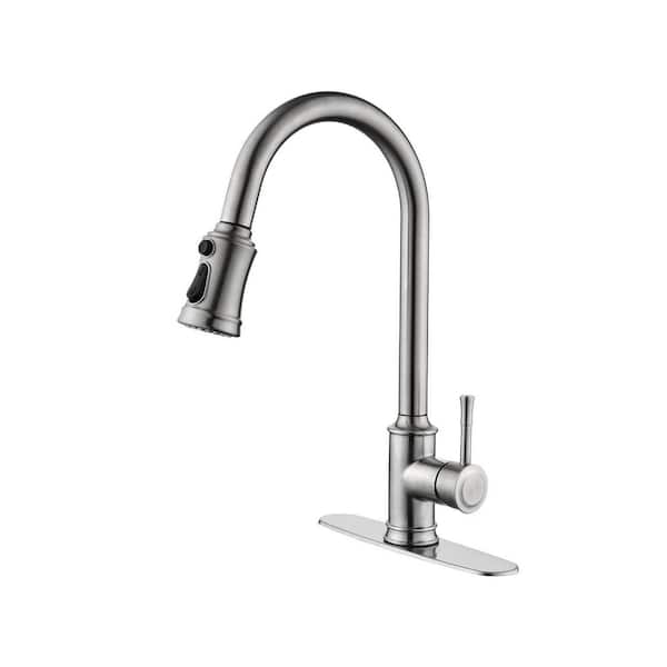 16.7 in. Single Handle Pull Out Kitchen Faucet in Brushed Nickel 360° Spout Swivel