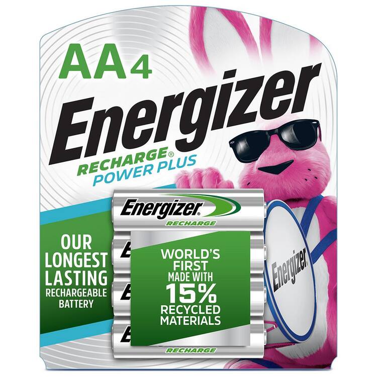 Energizer Power Plus Rechargeable AA Batteries (4-Pack), Double A Rechargeable Batteries