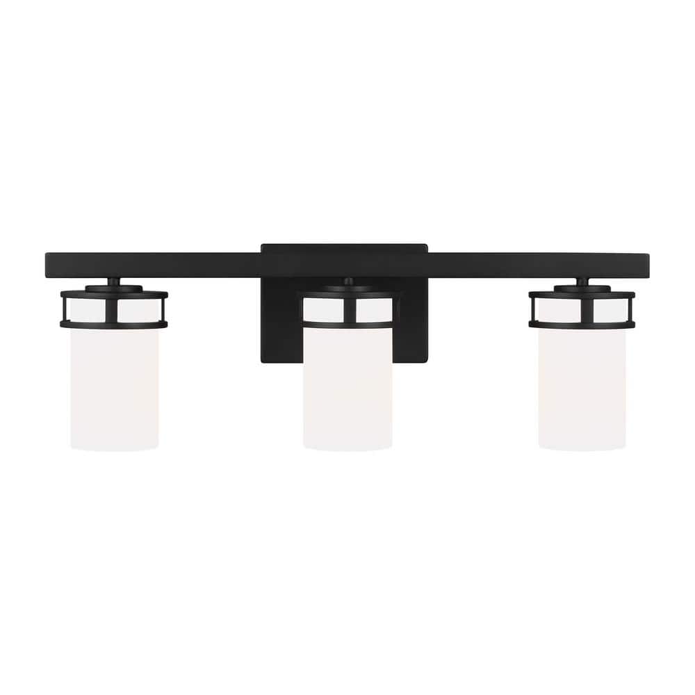 Robie 24 in. 3-Light Matte Black Transitional Rustic Wall Bathroom Vanity Light with White Glass Shades and LED Bulbs price history on PriceWatchPro