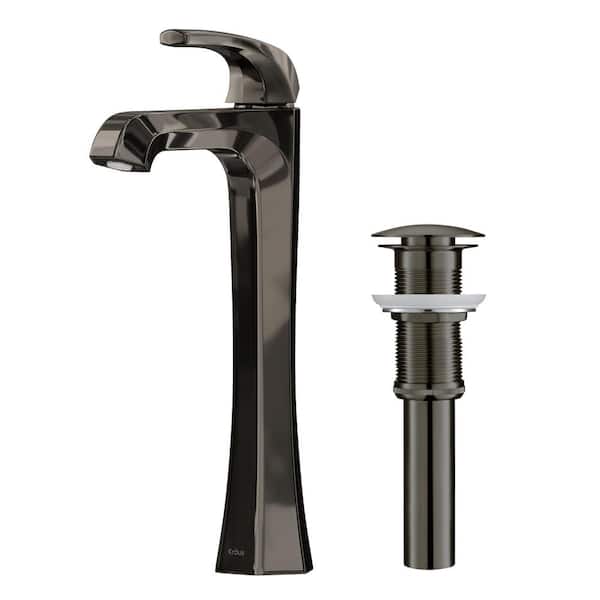 KRAUS Esta Single Hole Single-Handle Vessel Bathroom Faucet with Pop-Up Drain in Gray