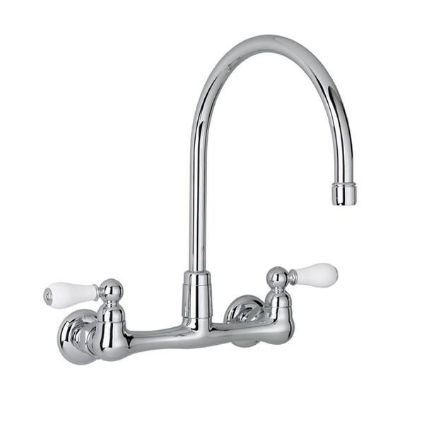 American Standard Heritage Wall-Mount 2-Handle Utility Faucet in Polished Chrome with Gooseneck Spout