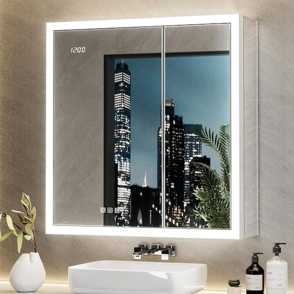Elega 30 in. W x 32 in. H Rectangular Aluminum Recessed/Wall Mount Dimmable Fogless Lighted Medicine Cabinet with Mirror