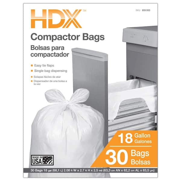 HDX 18 gal. White Kitchen and Compactor Drawstring Bags (30-Count)