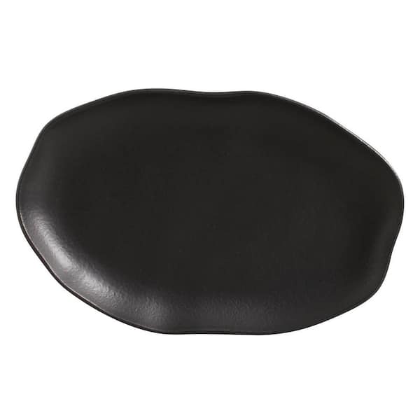 11.81 in. Matte Black Stoneware Shallow Oval Platter Medium (Set of 4)
