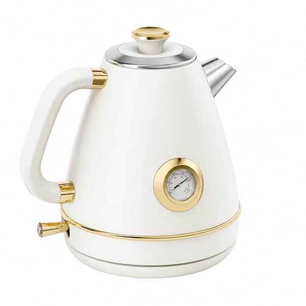 Pearl White Stainless Steel 57.5 fl. oz. Retro Electric Kettle with Thermometer 1200 W Cordless Off 3 of Cups