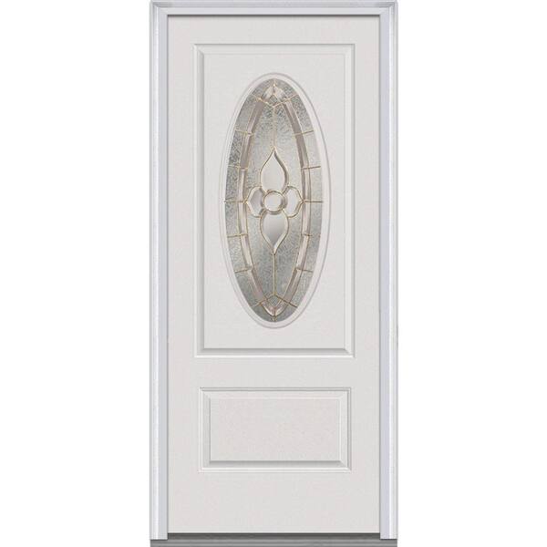 MMI Door 36 in. x 80 in. Master Nouveau Right-Hand Inswing 3/4 Oval Decorative Primed Fiberglass Smooth Prehung Front Door