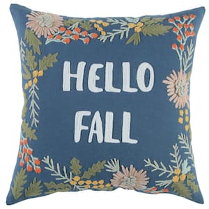 Blue/Multi Harvest "Hello Fall" Poly Filled 26 in. x 14 in. Decorative Throw Pillow