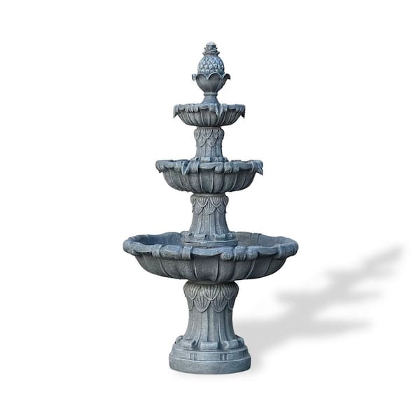 58.3 in. H Electric Resin Tiered Fountain with Submersible Pump, Classic Leaf Designs, Gray