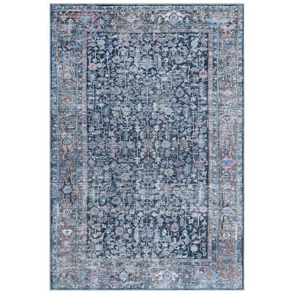 Everwash Callaghan Edith Blue 4 ft. x 6 ft. Geometric Machine Washable Area Rug