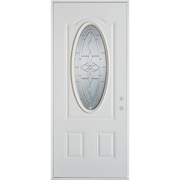 Stanley Doors 32 in. x 80 in. Traditional Brass 3/4 Oval Lite 2-Panel Painted White Left-Hand Inswing Steel Prehung Front Door