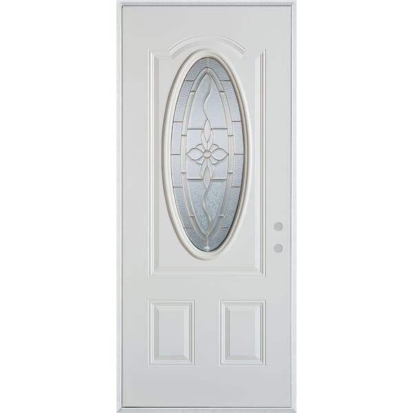 Stanley Doors 36 in. x 80 in. Traditional Brass 3/4 Oval Lite 2-Panel Prefinished White Left-Hand Inswing Steel Prehung Front Door