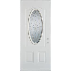 32 in. x 80 in. Traditional Patina 3/4 Oval Lite 2-Panel Painted White Left-Hand Inswing Steel Prehung Front Door