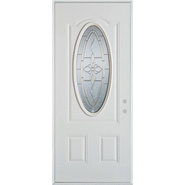 Stanley Doors 32 in. x 80 in. Traditional Patina 3/4 Oval Lite 2-Panel Painted White Left-Hand Inswing Steel Prehung Front Door