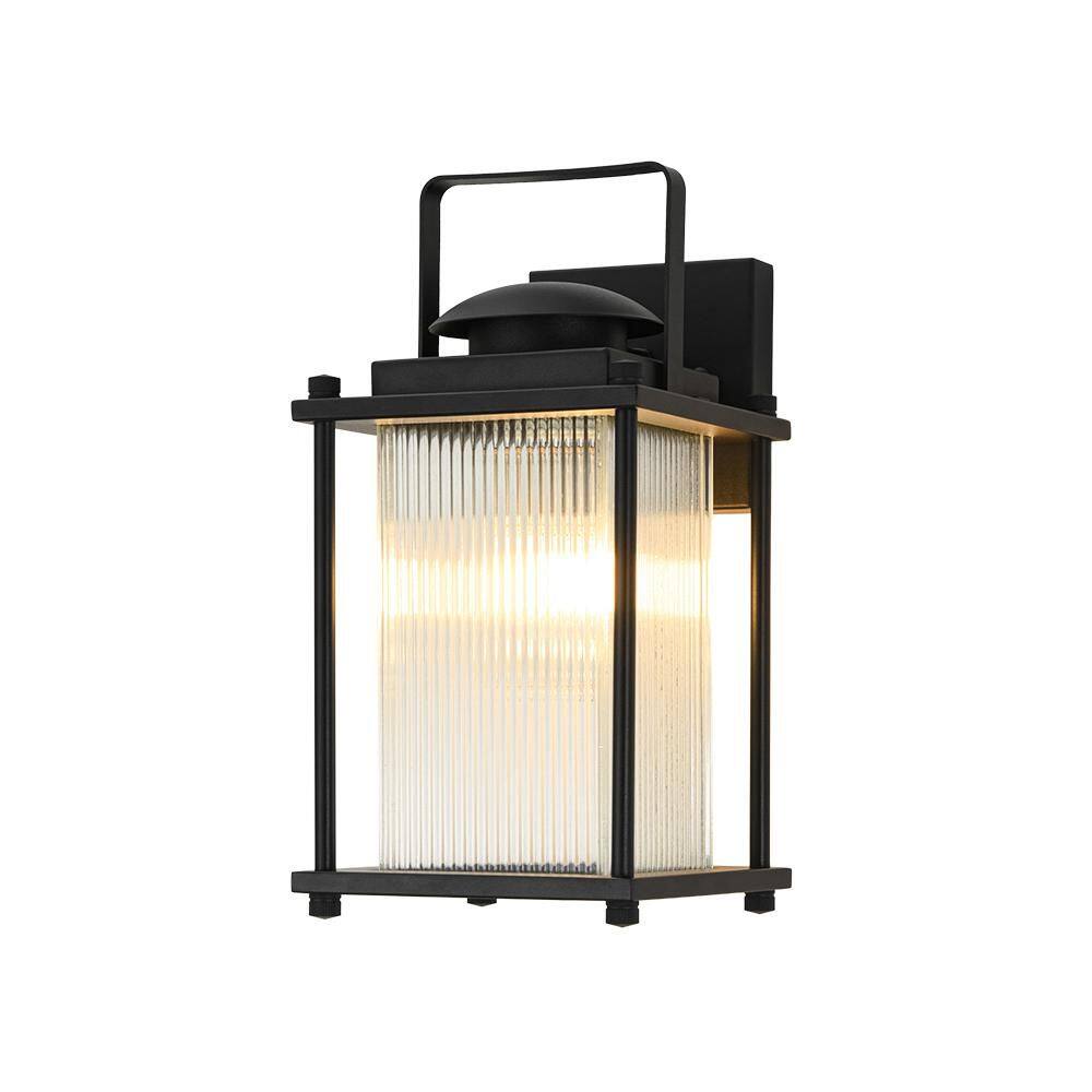 Coach 1-Light 13 in. H Matte Black Ribbed Glass Exterior Lantern Outdoor Sconce with Dusk to Dawn for Porch and Entryway price history on PriceWatchPro