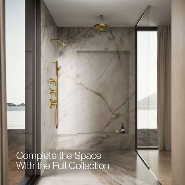 KOHLER Awaken 3-Spray Patterns with 1.7 GPM 3.56 in. Wall Mount Fixed Shower Head in Vibrant Brushed Moderne Brass