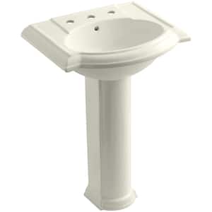 Devonshire Vitreous China Pedestal Combo Bathroom Sink with 8 in. Widespread Faucet Holes in Biscuit with Overflow Drain