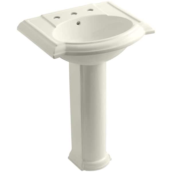 KOHLER Devonshire Vitreous China Pedestal Combo Bathroom Sink with 8 in. Widespread Faucet Holes in Biscuit with Overflow Drain