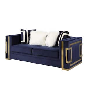 80 in. Blue Solid Faux Leather 2-Seater Loveseat