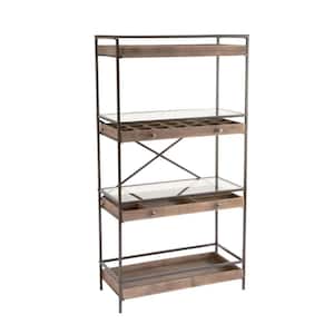 61.5 in. Brown Wood /Glass 2-Shelf Standard Bookcase with Storage Drawers