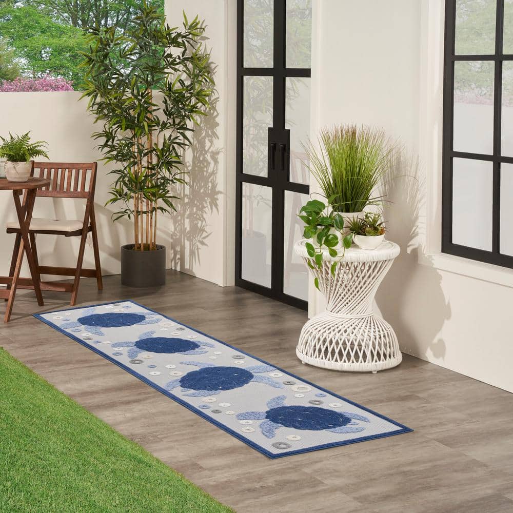 Navy Aloha Sea Turtle 27'' Reversible Outdoor Rug