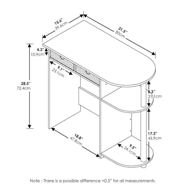 Furinno 32 in. Rectangular Beech 2 Drawer Computer Desk with Built