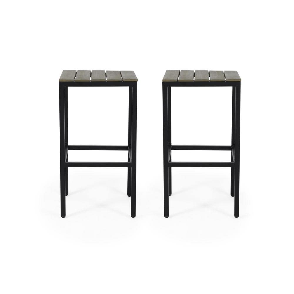 Gray and Black Iron Outdoor Bar Stools, 30" Set of 2