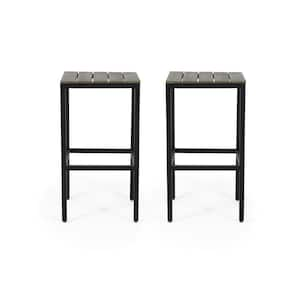 Elkhart Black Wood Outdoor Patio Bar Stool in Grey Seat (2-Pack)