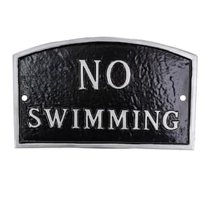 10 in. x 15 in. Standard Arch No Swimming Statement Plaque Sign - Black/Silver