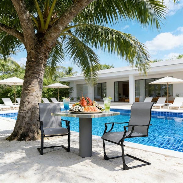 ガーデン　チェア Gray All-Weather Metal Outdoor Dining Chairs with C-Spring Motion