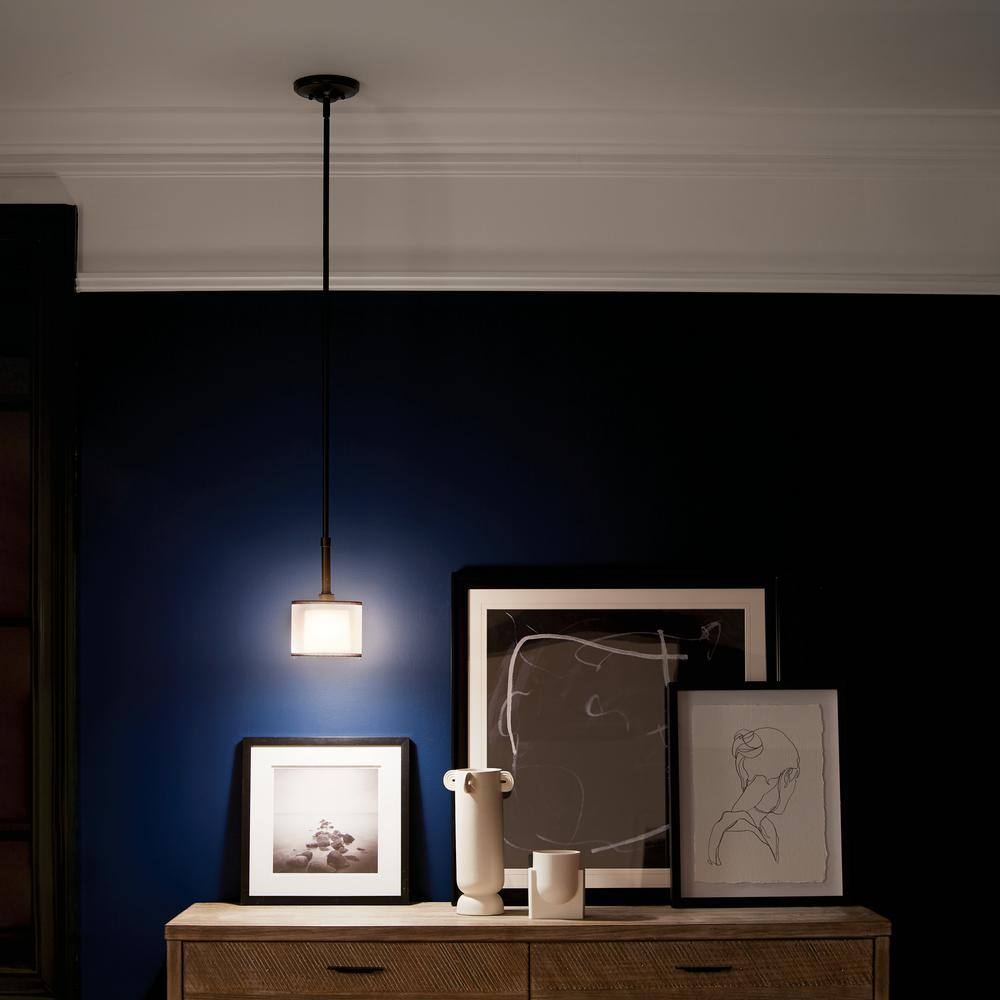 Mini Bronze Drum Pendant with Glass Shade