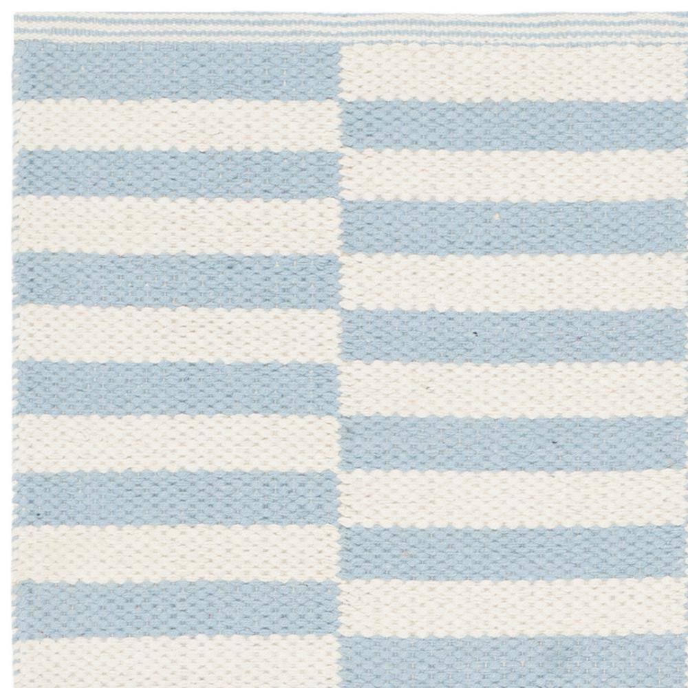 Ivory and Light Blue Striped Cotton Flat Woven Rug