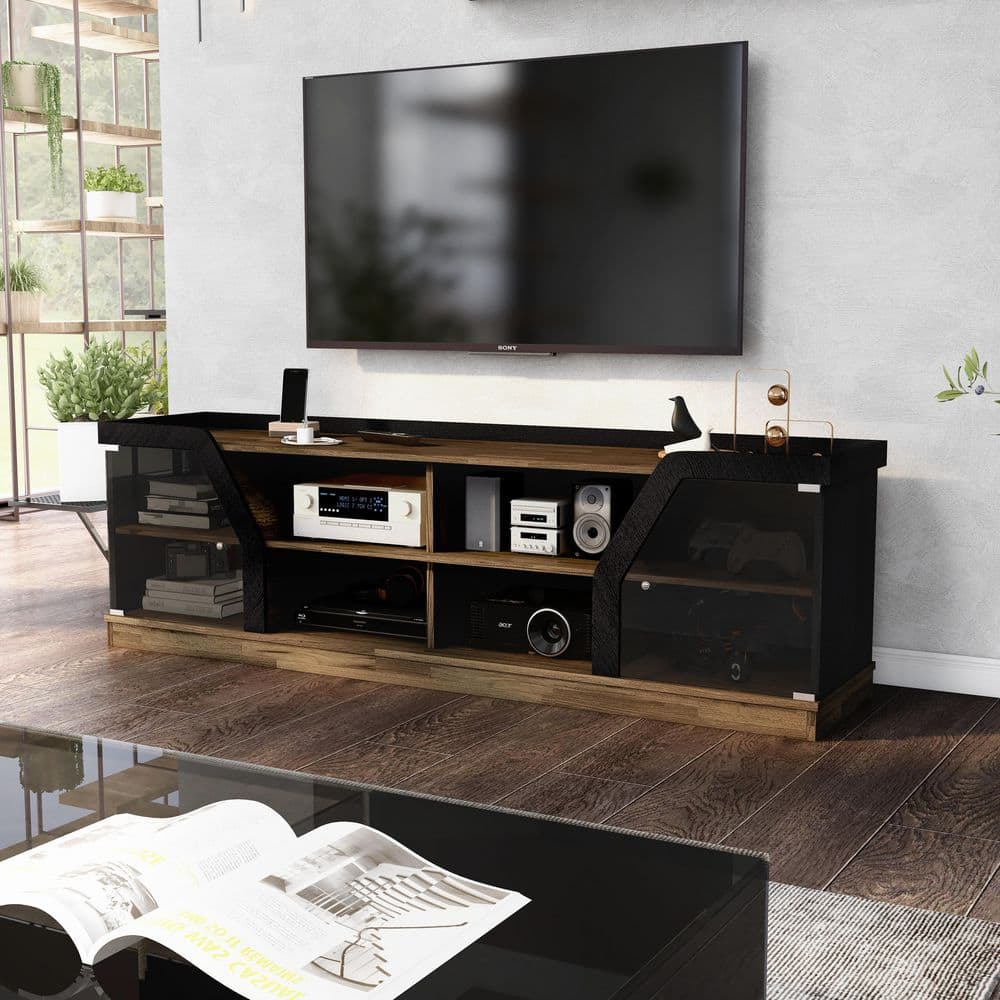 Torriston 71 in. Light Hickory TV Stand Fits TV's up to 80 in. with Cable Management