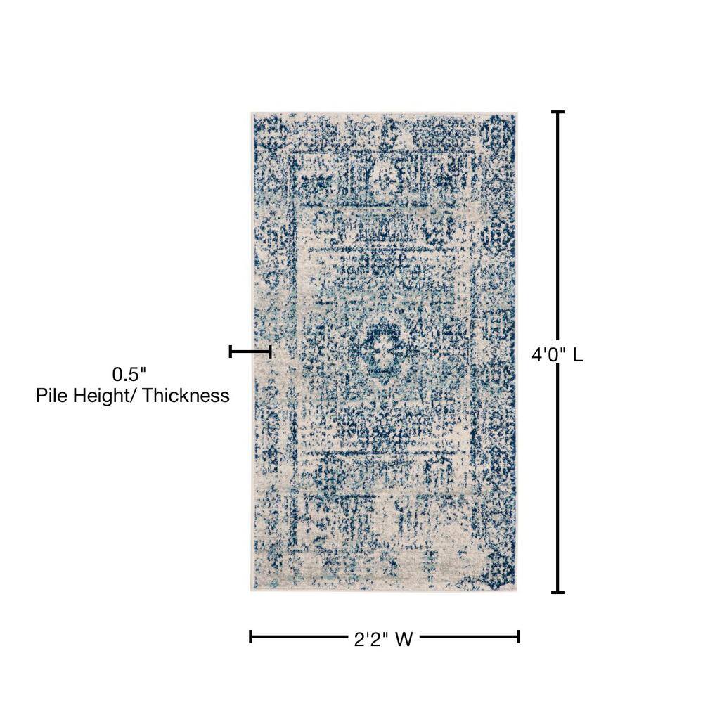 Ivory and Blue Rectangular Synthetic Easy Care Accent Rug
